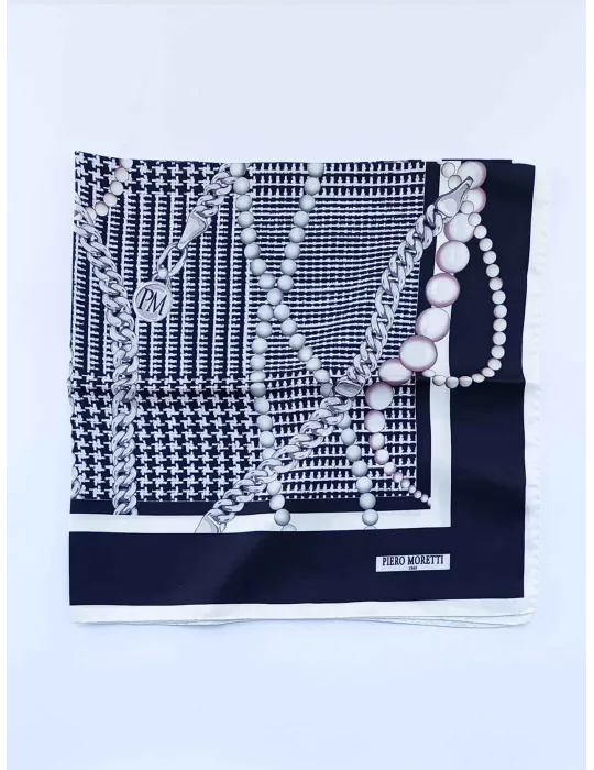 Piero Moretti | Foulard seta pura twill bianco e nero pied-de-poule