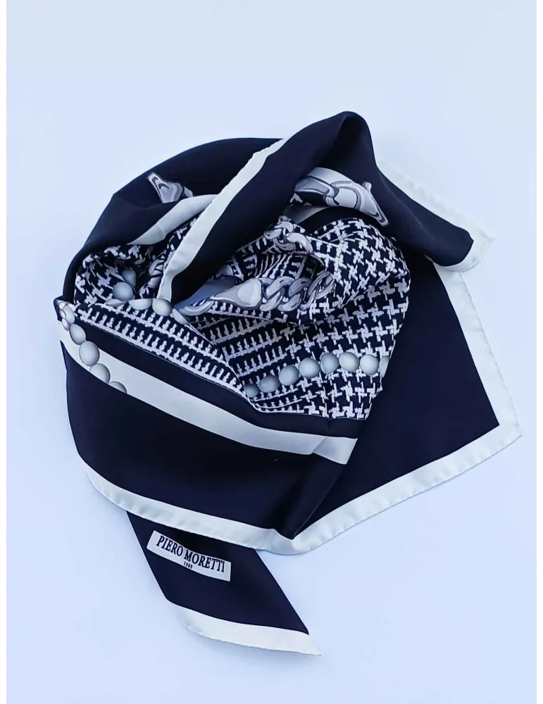 Piero Moretti | Foulard seta pura twill bianco e nero pied-de-poule