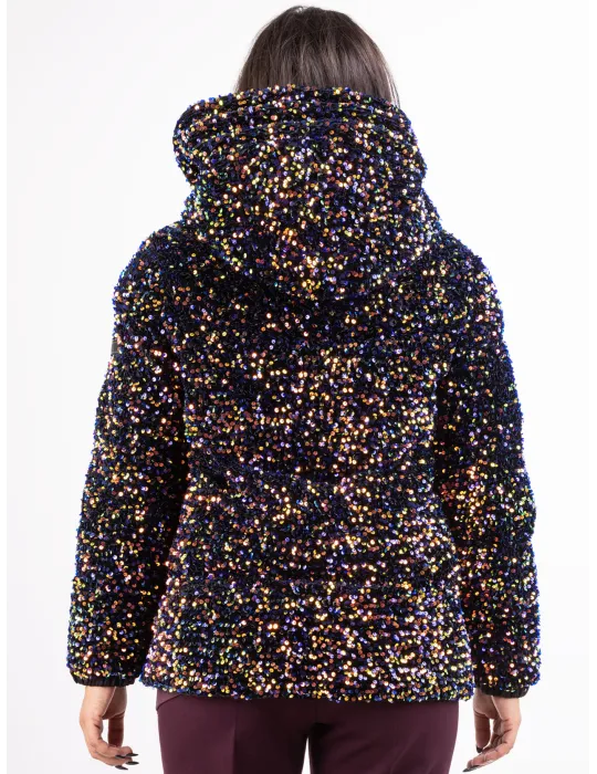 Milestone Multi-coloured sequins padded hooded jacket