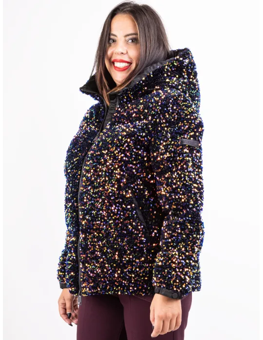 Milestone Multi-coloured sequins padded hooded jacket