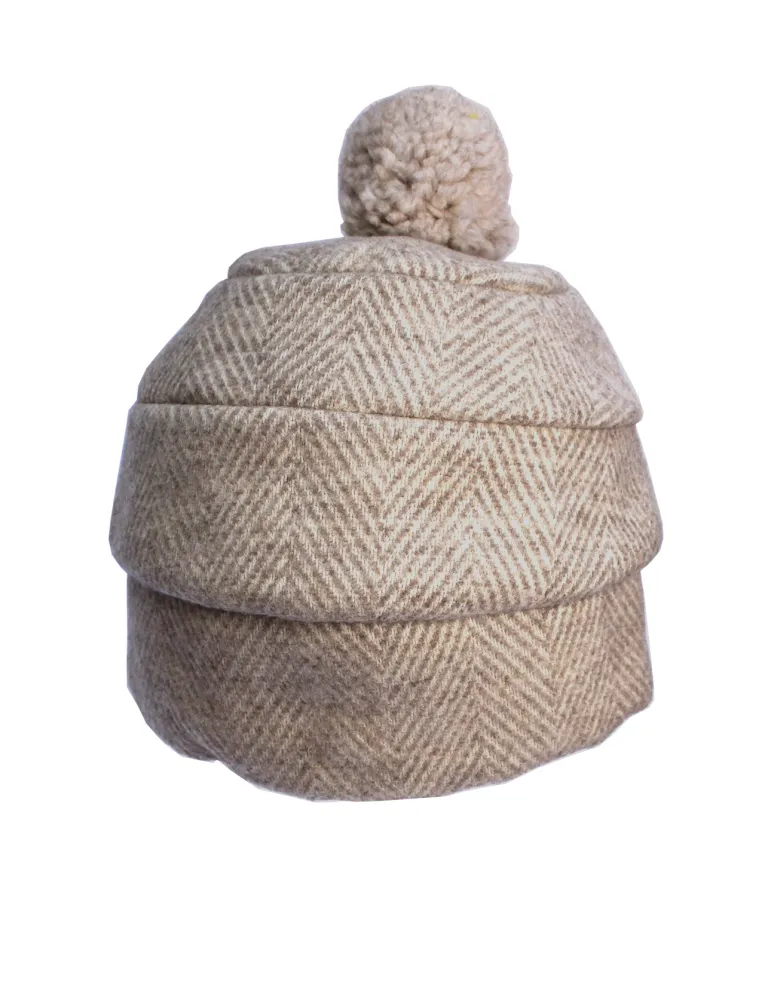 Cappelli donna Complit | Cuffia berretto tessuto spigato beige pon pon