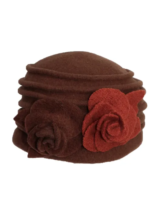 Cappelli donna Complit | Cuffia in pura lana marrone con ricamo di rose Cappelli donna Complit | Cuffia in pura lana marrone con ricamo di rose