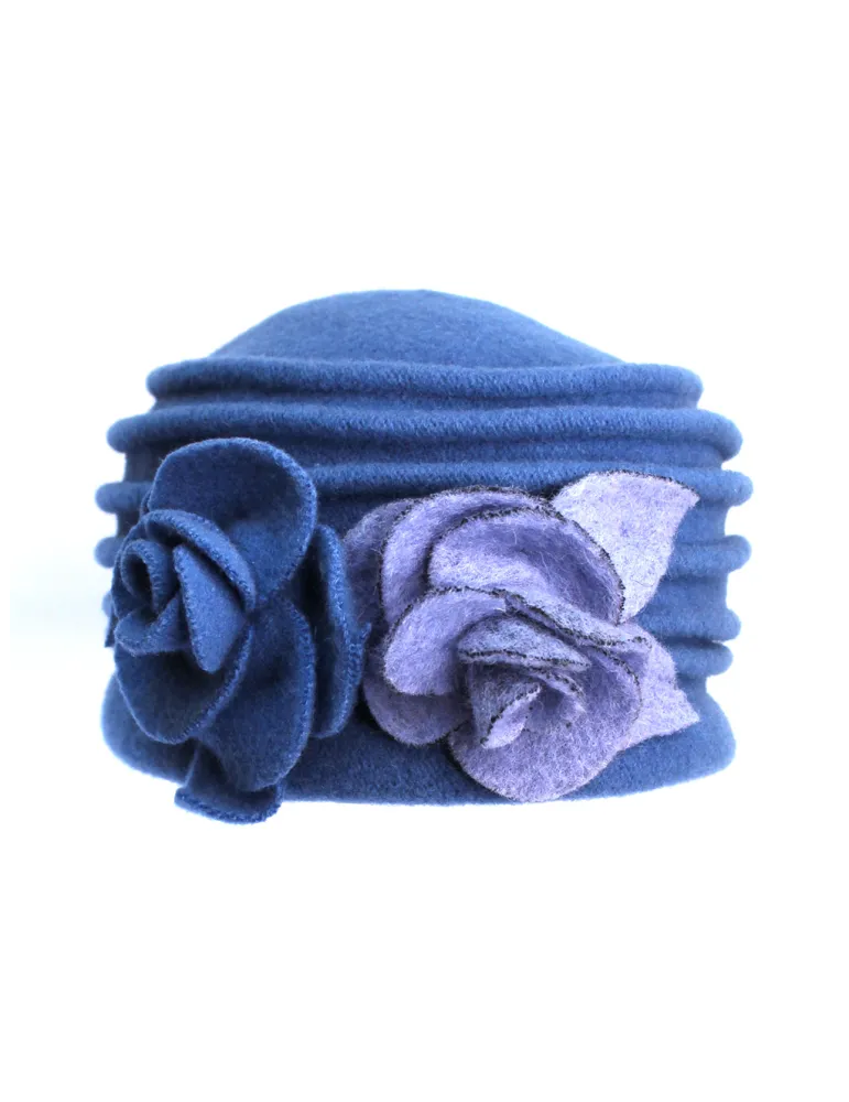 Complit blue wool pillbox hat cap with roses embroidery Complit blue wool pillbox hat cap with roses embroidery