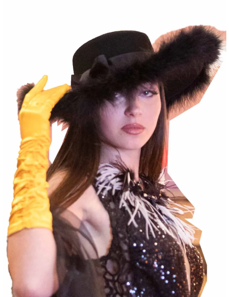 Complit Italian Fashion Hats | Black wool formal large hat with plumes
