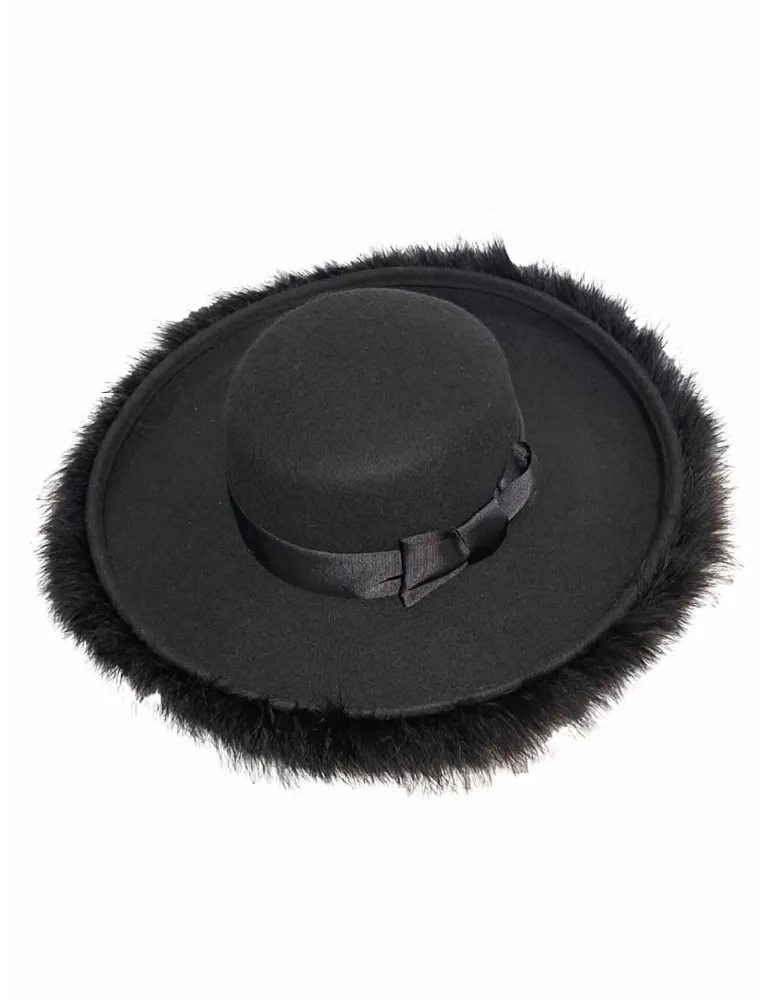 Complit Italian Fashion Hats | Black wool formal large hat with plumes