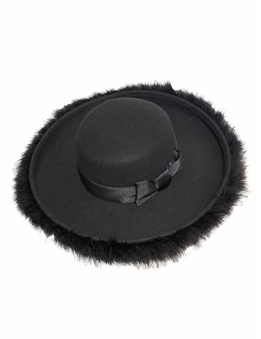 Cappello nero elegante a falda larga con piume | Complit Fashion Hats