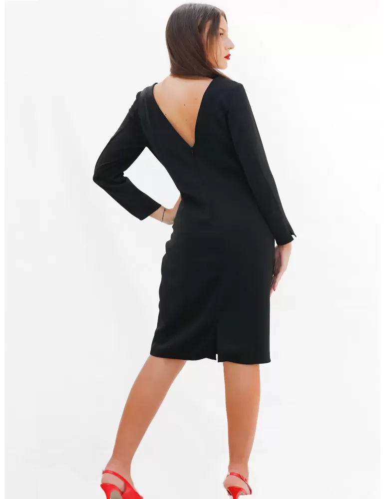 Sonia Pena A/I | Abito tubino nero in cady con V dietro fino alla 52