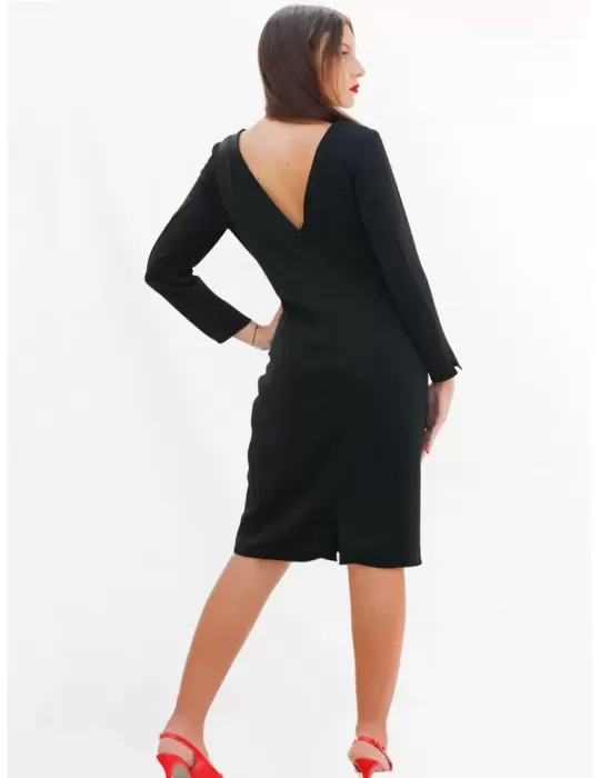 Sonia Pena A/I | Abito tubino nero in cady con V dietro fino alla 52