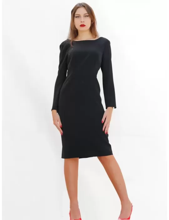 Sonia Pena A/I | Abito tubino nero in cady con V dietro fino alla 52 Sonia Pena A/I | Abito tubino nero in cady con V dietro fino alla 52