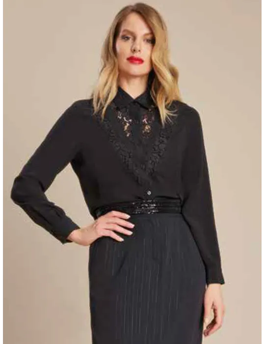 Piero Moretti | Black silk shirt with scarf plus size available Piero Moretti | Black silk shirt with scarf plus size available