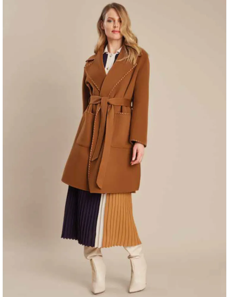 Piero Moretti | Intense camel wool  belted coat long zipped jacket Piero Moretti | Intense camel wool  belted coat long zipped jacket