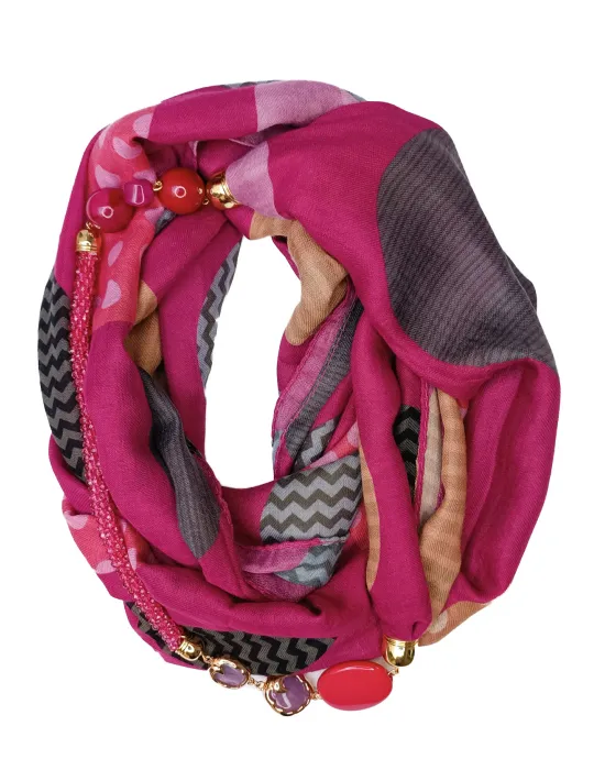 Sciarpa pashmina in viscosa con collana di pietre dure e cristalli Sciarpa pashmina in viscosa con collana di pietre dure e cristalli