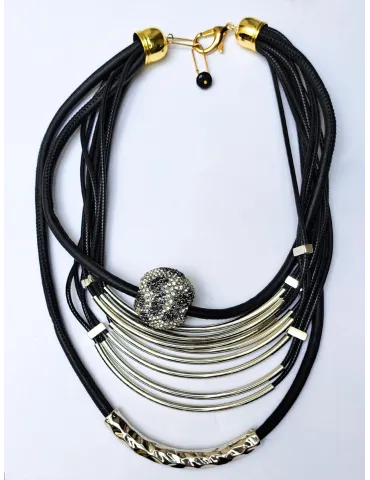 Golden rhinestones handmade multi-strand chain necklace 2