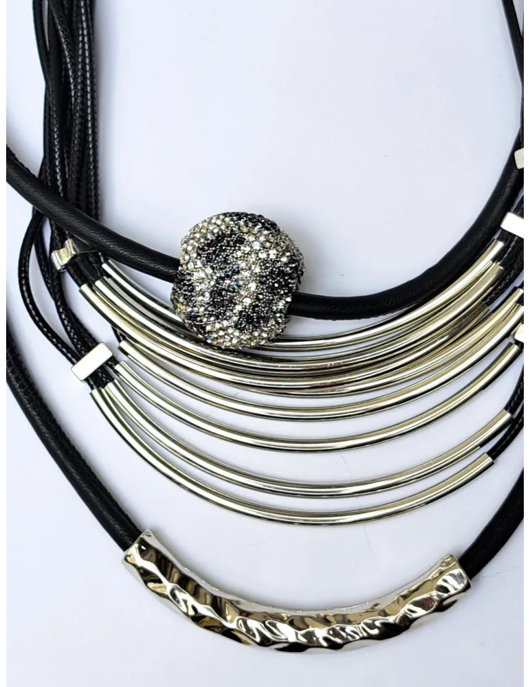 Armònia Bijoux | Collana corta multi filo in acciaio e pelle nera