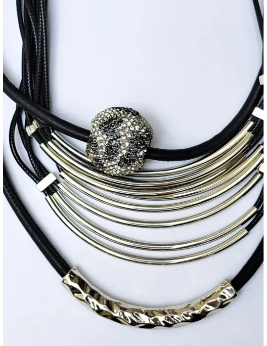 Armònia Bijoux | Collana corta multi filo in acciaio e pelle nera