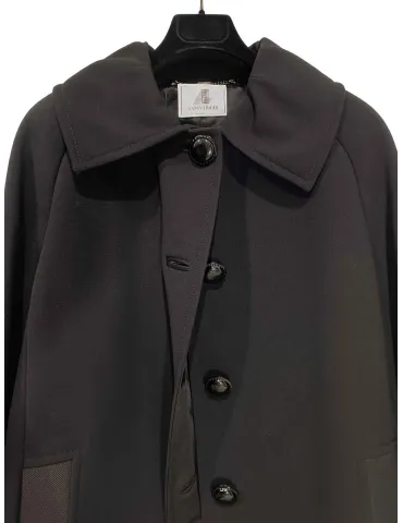 Black wool sartorial duster coat with silk profiles perfectly refined 2