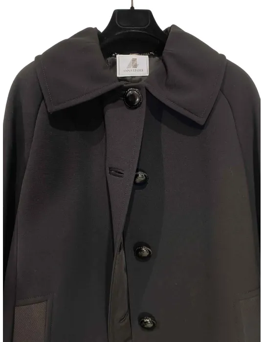 Cappotto sartoriale soprabito nero in lana profili in seta Anna Linder