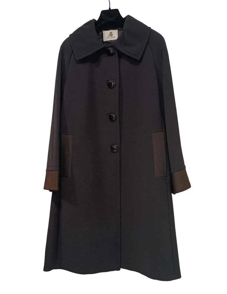 Black Wool Classic Coat with Top Buttoning - A-Line Winter Jacket Simple Style Knee Length 754# Black Wool Classic Coat with Top Buttoning - A-Line Winter Jacket Simple Style Knee Length 754#