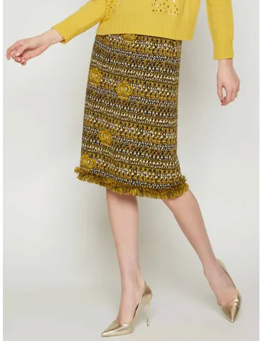 Mercuriali yellow wool crowns jacquard jacket with fringes 2