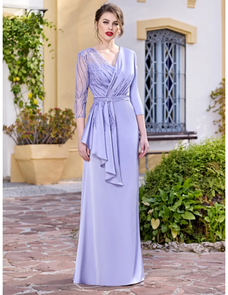 Sonia Pena lilac silk satin formal mermaid dress with sleeves Sonia Pena lilac silk satin formal mermaid dress with sleeves