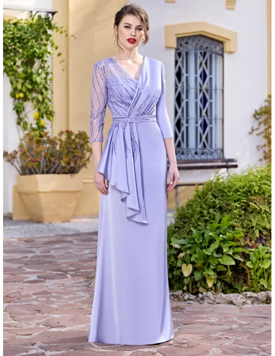 Sonia Pena lilac silk satin formal mermaid dress with sleeves Sonia Pena lilac silk satin formal mermaid dress with sleeves