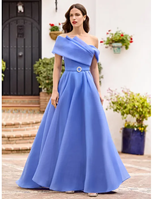 Sonia Pena light blue silk sheath formal dress with side split Sonia Pena light blue silk sheath formal dress with side split