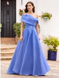 Sonia Pena light blue silk sheath formal dress with side split