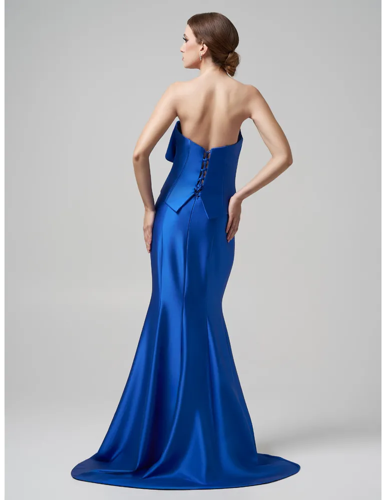 Arnita Mani Couture | Abito lungo a sirena in raso azzurro con bustino