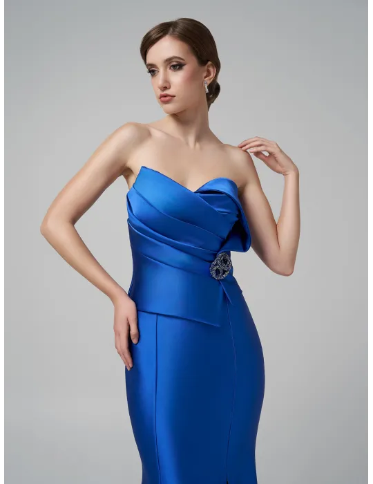Arnita Mani Couture | Abito lungo a sirena in raso azzurro con bustino