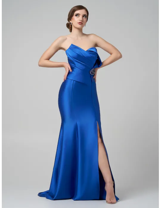 Arnita Mani Couture | Abito lungo a sirena in raso azzurro con bustino Arnita Mani Couture | Abito lungo a sirena in raso azzurro con bustino