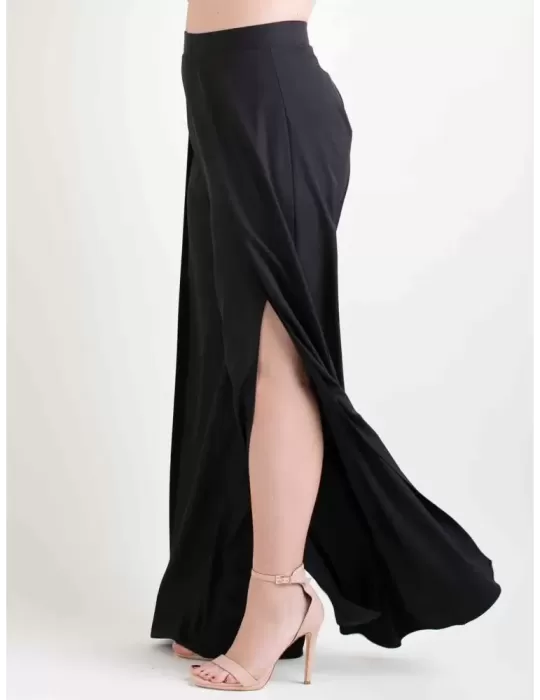 Casting black long palazzo trousers with front split