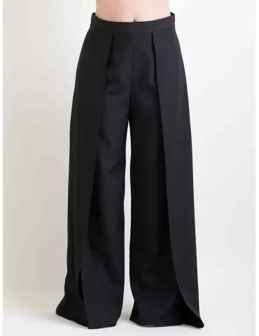 Pantaloni neri eleganti palazzo con spacco davanti |Collezione Casting