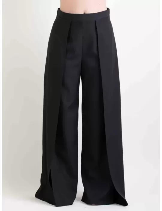 Casting black long palazzo trousers with front split Casting black long palazzo trousers with front split