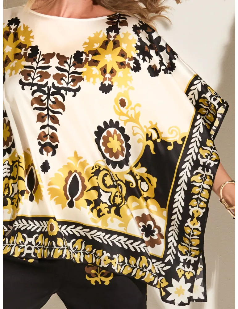 Piero Moretti black white yellow all silk tunic caftan shirt
