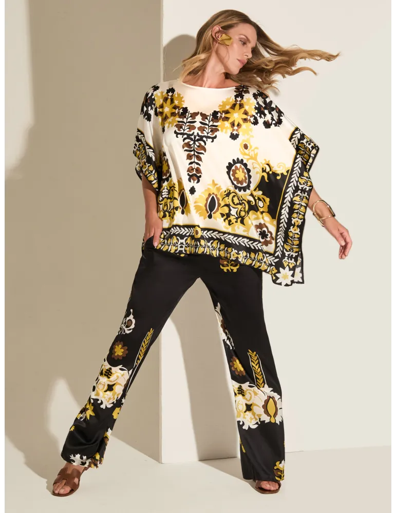 Piero Moretti black white yellow all silk tunic caftan shirt