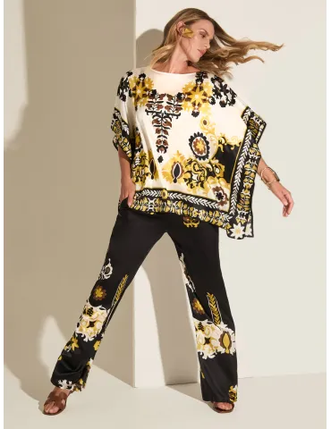 Piero Moretti all silk black and yellow palazzo trousers 2