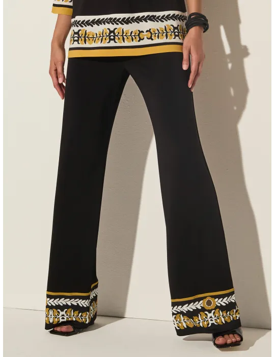 Piero Moretti black palazzo trousers with yellow border | Plus size Piero Moretti black palazzo trousers with yellow border | Plus size