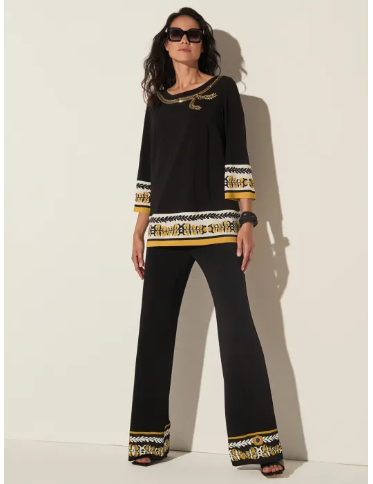 Piero Moretti black palazzo trousers with yellow border | Plus size