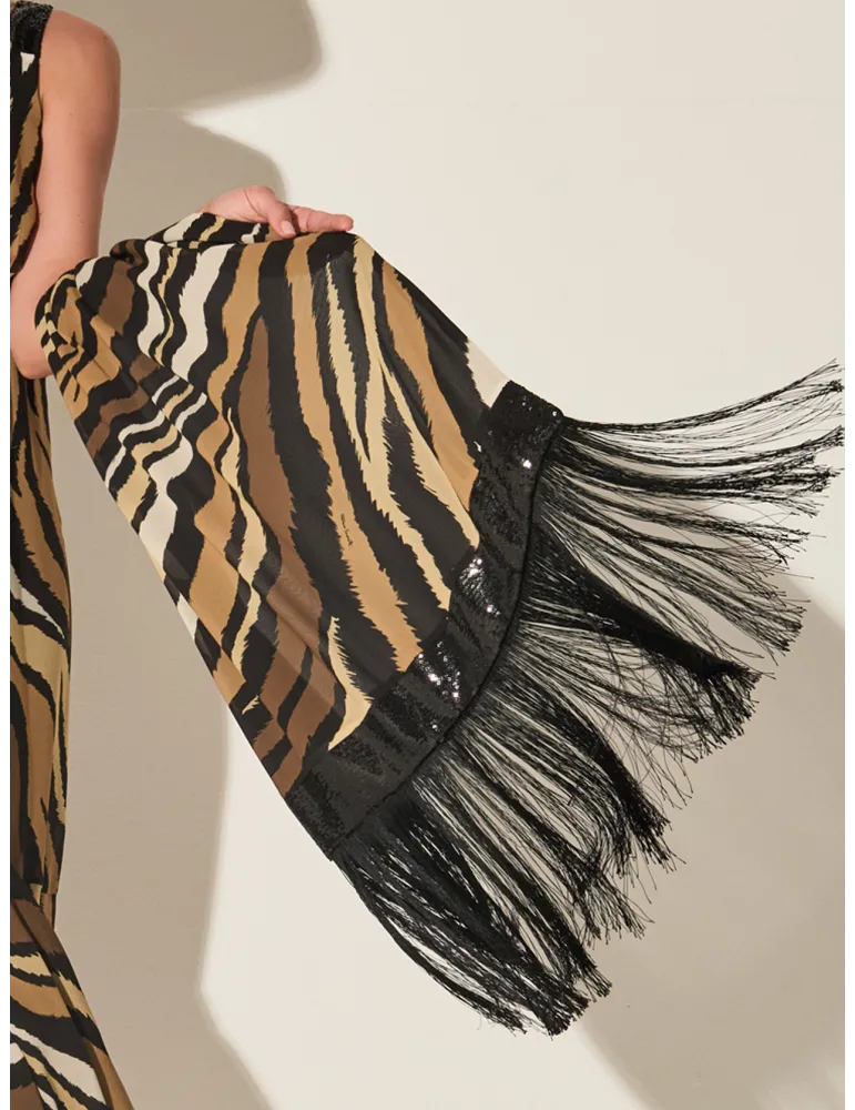 Piero Moretti schwarzer Zebra-Schal mit breiten Fransen Piero Moretti schwarzer Zebra-Schal mit breiten Fransen