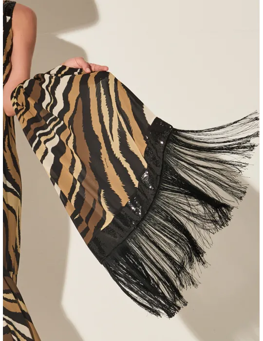 Piero Moretti black zebra printed scarf with wide fringes Piero Moretti black zebra printed scarf with wide fringes