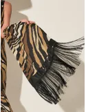 Piero Moretti black zebra printed scarf with wide fringes