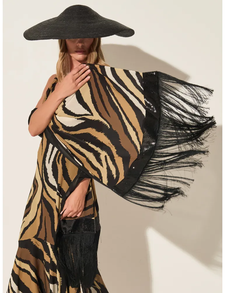 Piero Moretti schwarzer Zebra-Schal mit breiten Fransen