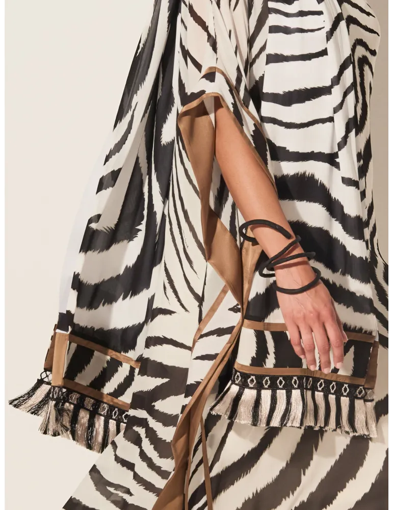 Piero Moretti black and white zebra printed scarf with fringes