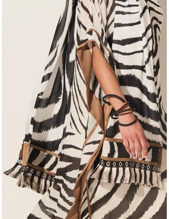 Piero Moretti 2025 | Black and white zebra printed scarf with fringes