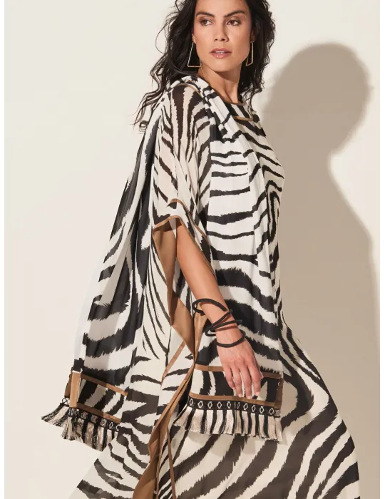 Piero Moretti black and white zebra printed scarf with fringes