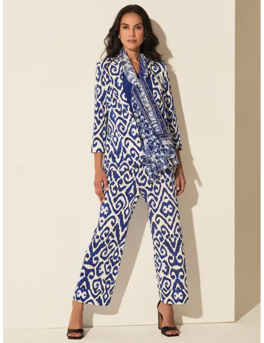 Piero Moretti white and royal blue cuffed palazzo trousers plus size