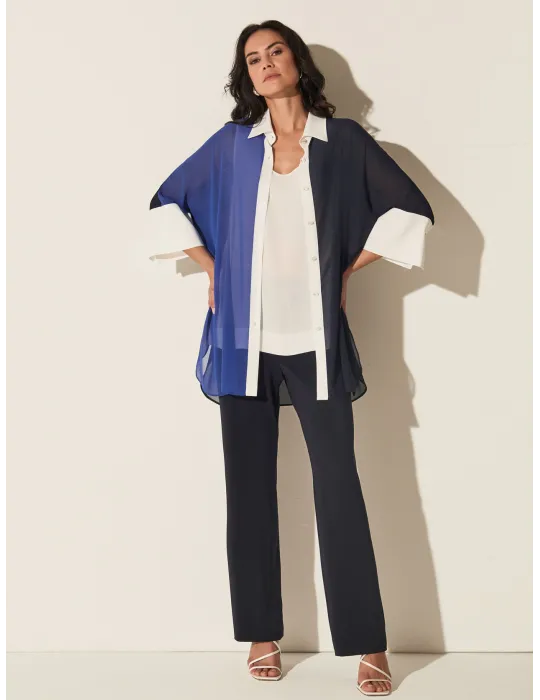 Piero Moretti black long blouse shirt with white borders