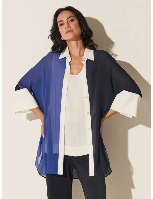 Piero Moretti black long blouse shirt with white borders