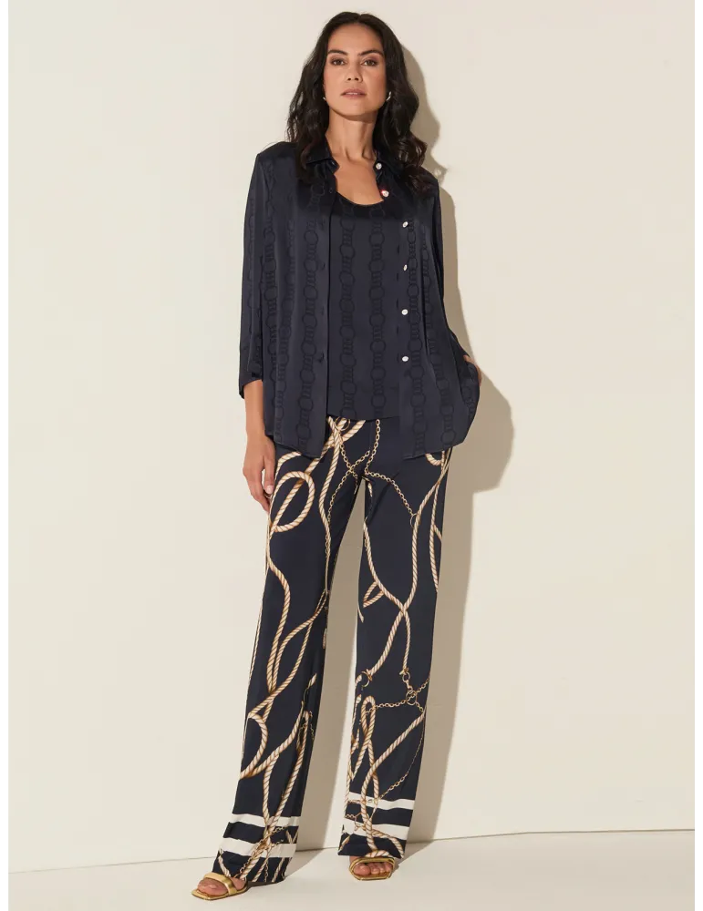 Piero Moretti blue silk satin devorè shirt and top twinset plus size