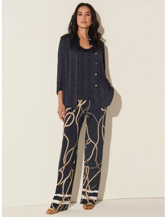 Piero Moretti blue silk satin devorè shirt and top twinset plus size